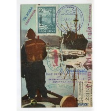 ANTARTIDA ARGENTINA 1963 ISALAS ORCADAS CIRCULADA A BASE RUSA, RARA TARJETA POSTAL CON FRANQUEO MIXTO SERVICIO OFICIAL